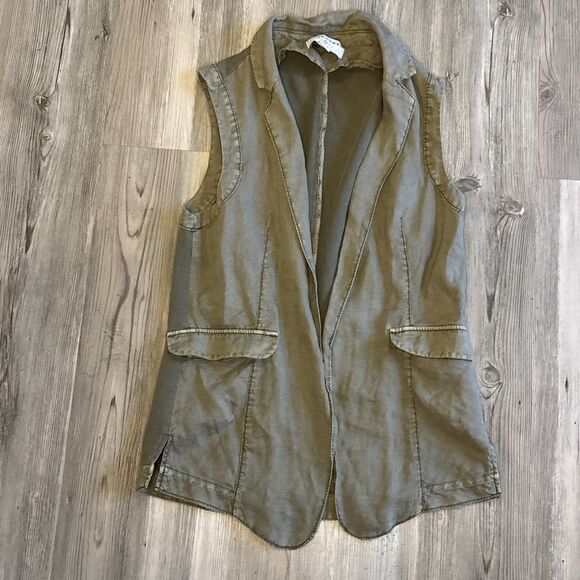 Marrakech By Anthropologie Womens Army Green Open Collared Linen Vest XSmall - Picture 1 of 13